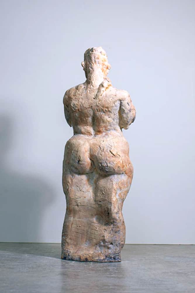 sculpted low fire standing figure by ellen scobie