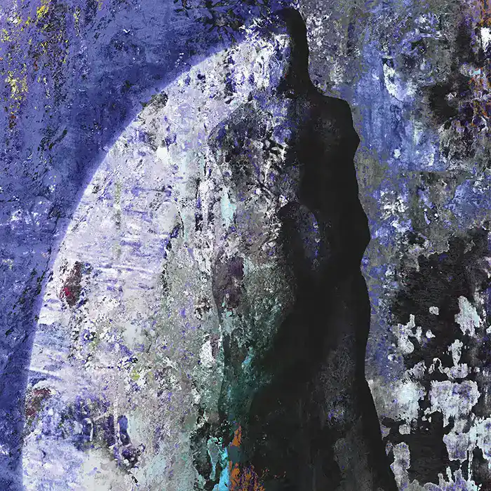 Experimental photography with sculpture of human figure and textures from nature